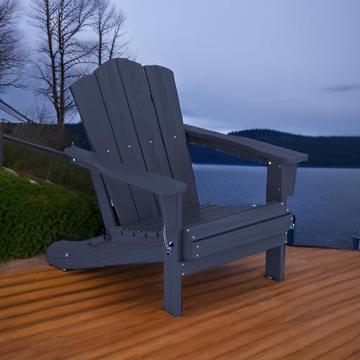 KINGYES Folding Adirondack Chair, All-Weather HDPE Material, Navy
