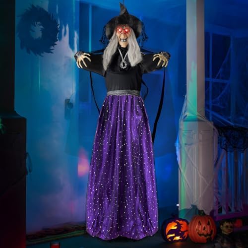 JOYIN 47” Animated Witch Halloween Decorations Outdoor Indoor, Scary Hallowee...