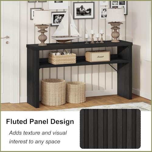 BON AUGURE Black Console Table, 47In Entryway Table with Fluted Open Shelf