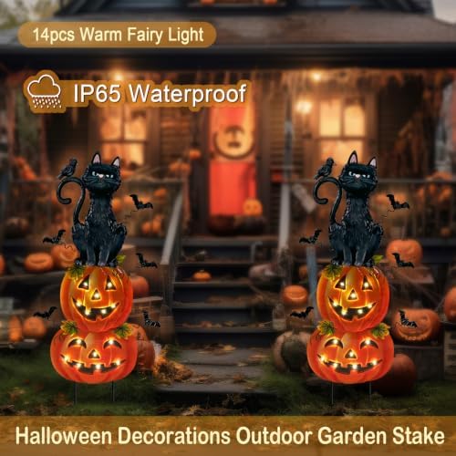 Outdoor Halloween Decorations,Metal Black Cat & Jack'O Lighted Timer ...
