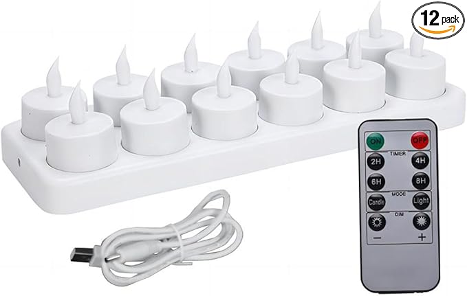 Rechargeable LED Tea Lights, Flickering Flameless Candles with Remote Timer, ...