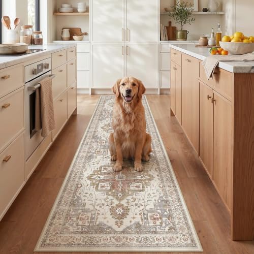 Vintage 2x6 Hallway Runner Rug for Entryway, Non-Slip, Golden Taupe