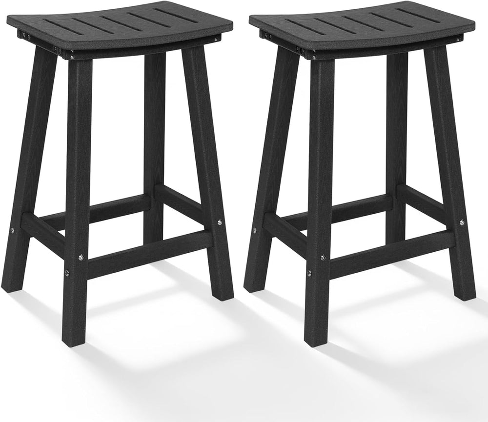 Outdoor Bar Stools Set of 2, 24" HDPE Counter Height Chairs