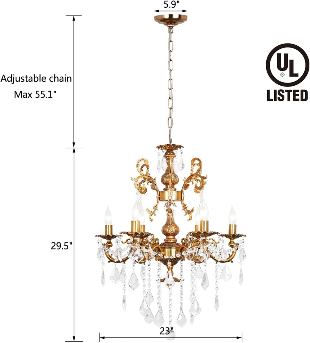 Crystal Chandelier Antique Gold Chandelier Lighting Luxury 23"