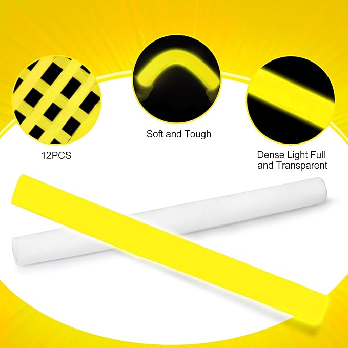 Glow Foam Sticks Bulk, 24 Pcs Yellow Giant LED Light Up Sticks 3 Modes Flashi...
