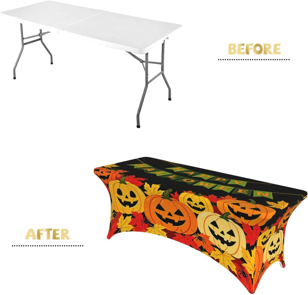Halloween Table Cloth Pumpkin Skull Spandex Tablecloth 6FT for Rectangular