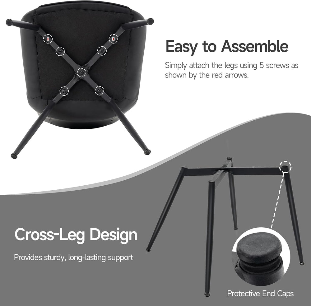 Dining Chairs Set of 2, PU Leather Armless with Metal Legs Black