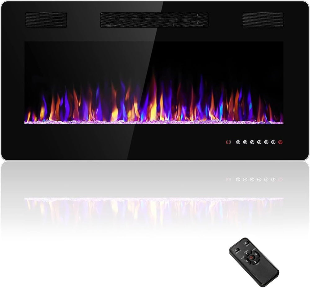 30" Electric Fireplace Insert Recessed and Wall Mounted, 750W/1500W Ultr...