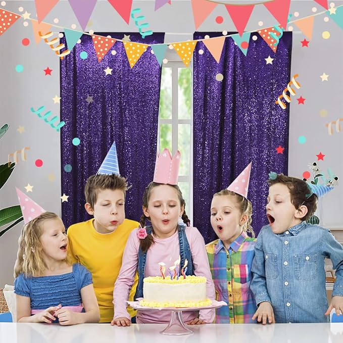 Poise3EHome Purple Sequin Backdrop Curtain,4 Panels 2FTx8FT Glitter Backgroun...