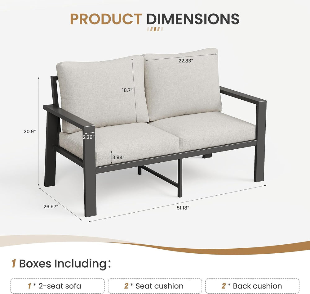 Aluminum Outdoor Furniture Loveseat with Thick Cushion Patio Love Seat Sofa