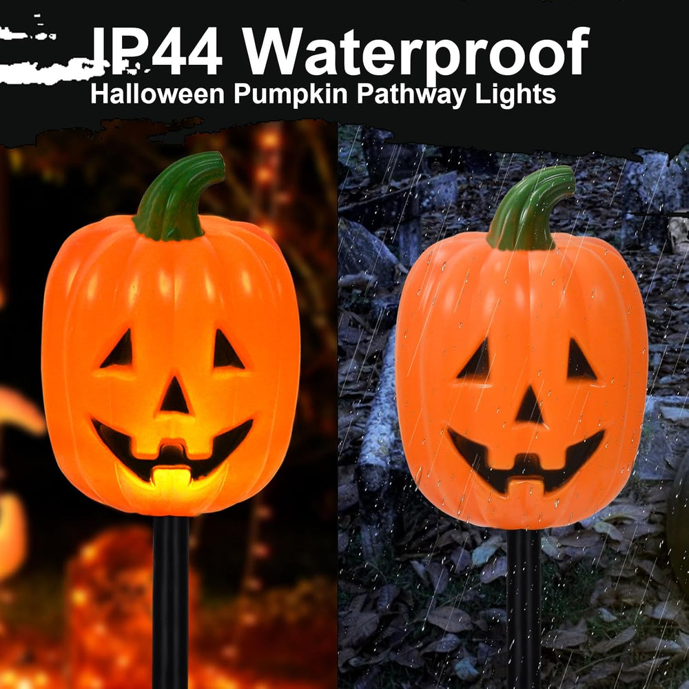 BRIGHTDECK Halloween Pumpkin Stake Lights, Set of 10 Decorative Solar Pumpkin...