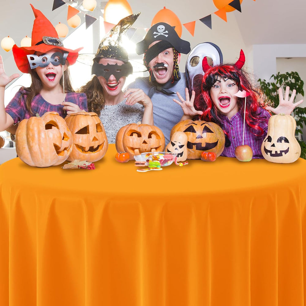 MASHAN 24Pcs 84inch Round Halloween Tablecloth Orange Black Purple Green