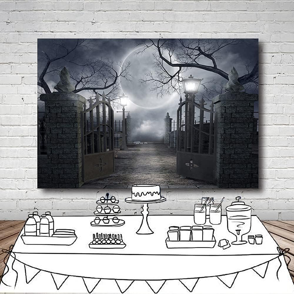 Halloween Night Full Moon Backdrop Gloomy Woods Graveyard Photography Backgro...