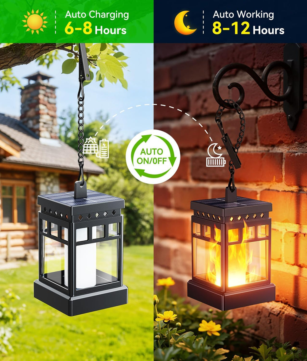 KOOPER Hanging Solar Lanterns Outdoor Waterproof, 4PCS Flickering Flame Hangi...