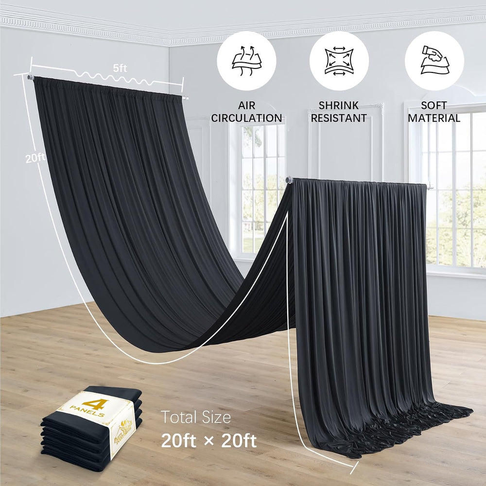 4 Panels 5ft(W) x 20ft(L) Black Ceiling Drapes for Halloween Parties