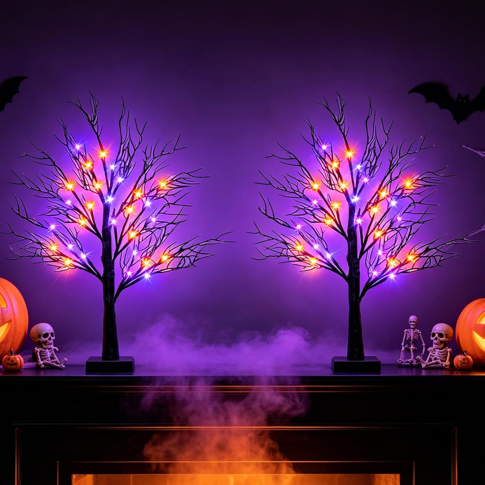Halloween Decorations Indoor, 2 Pack 26 Inch Black Halloween Tree Set, 56 Ora...