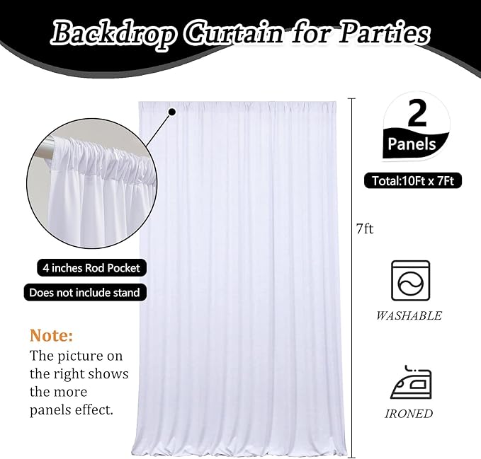 10 x 7 Feet White Backdrop Curtain for Partie, Background Curtains for Photos...