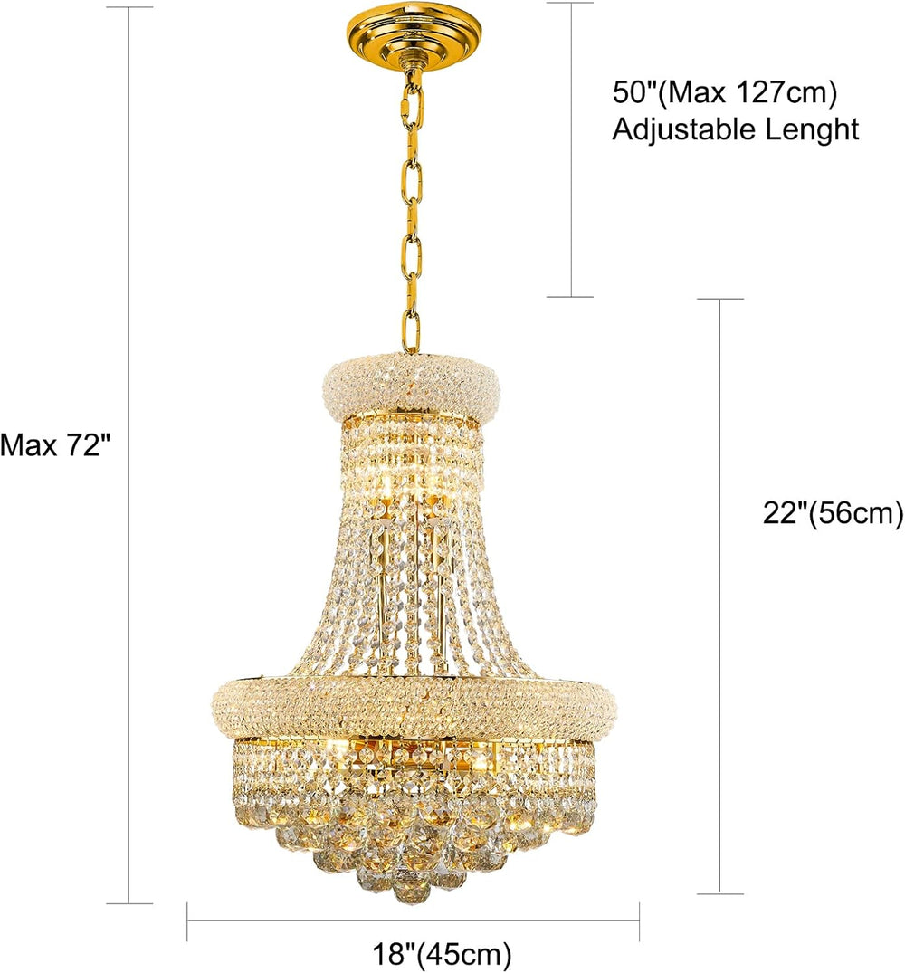 10 Lights Gold Finish Empire Crystal Chandelier Lighting for Dining Room Livi...