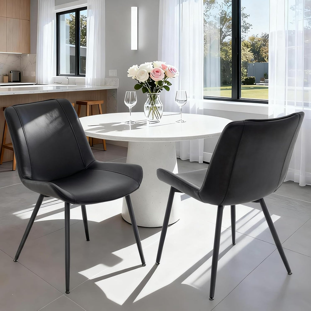 Dining Chairs Set of 2, PU Leather Armless with Metal Legs Black