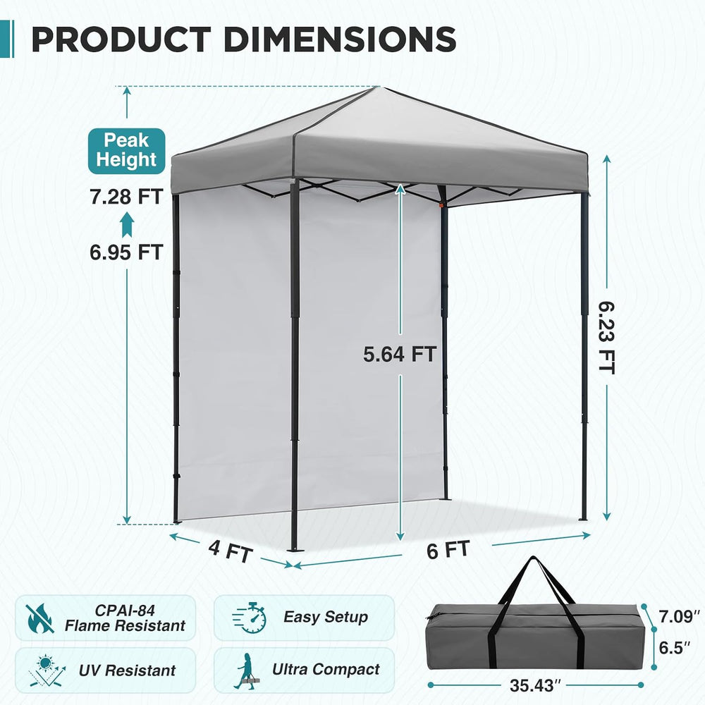 EAGLE PEAK 6x4 Instant Pop Up Canopy Tent with 1 Sidewall, Gray