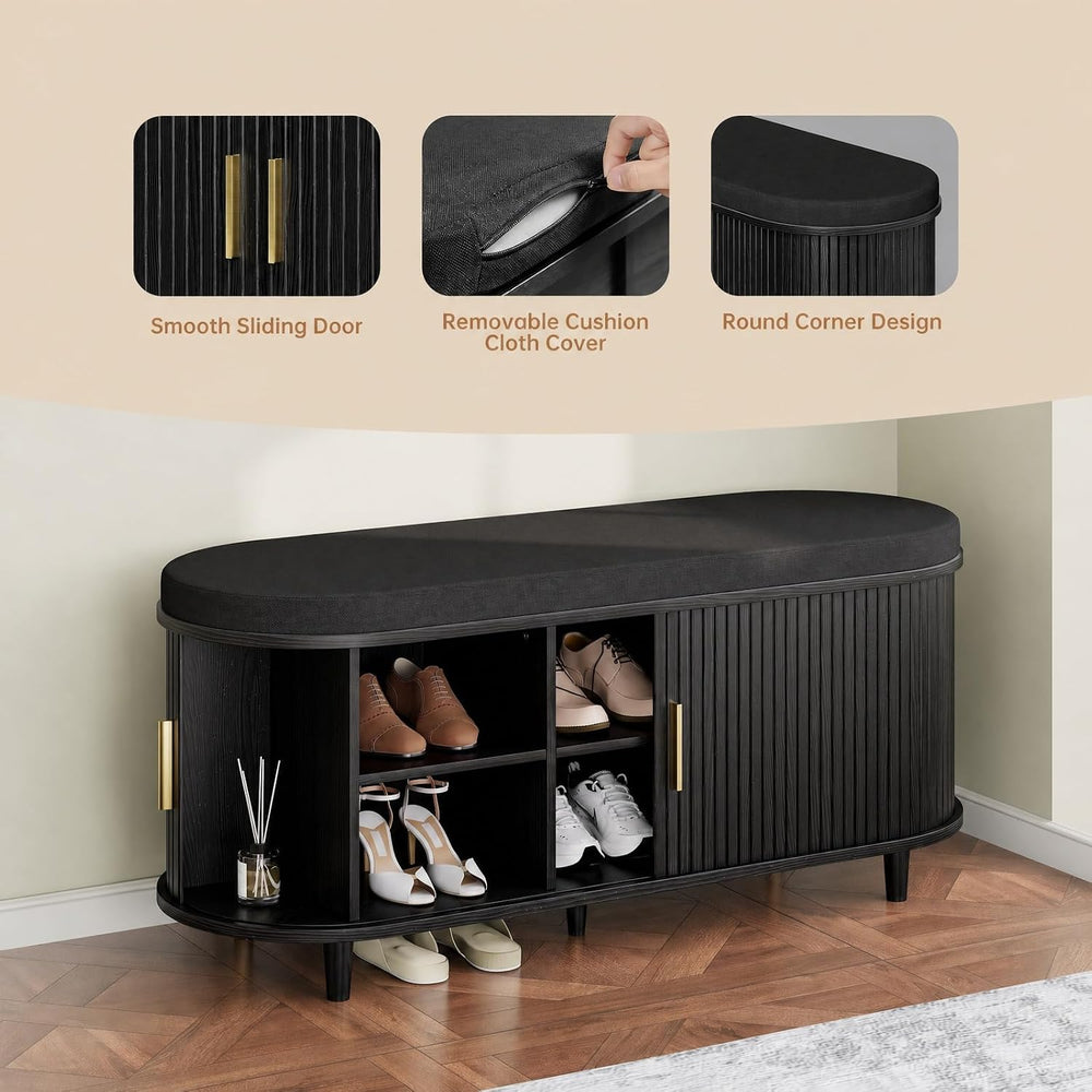 DHH 2-Tier Storage Bench,Wide Shoe Bench with Thickened Padded Seat Cushion, ...