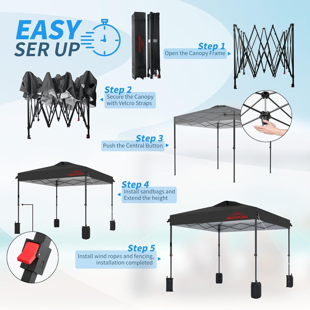 8x8 Pop Up Canopy Tent, Black