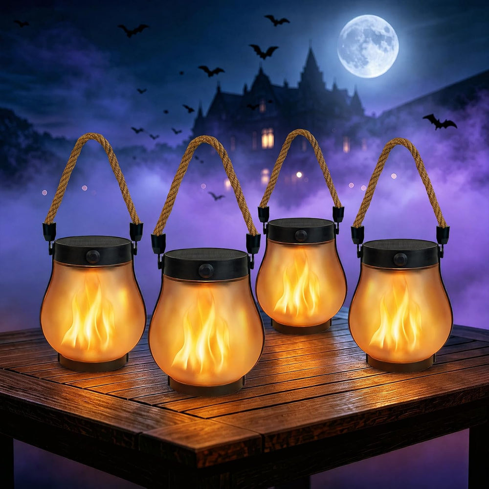 4 Pack Solar Lanterns Outdoor Waterproof Hanging Flame Halloween Lights