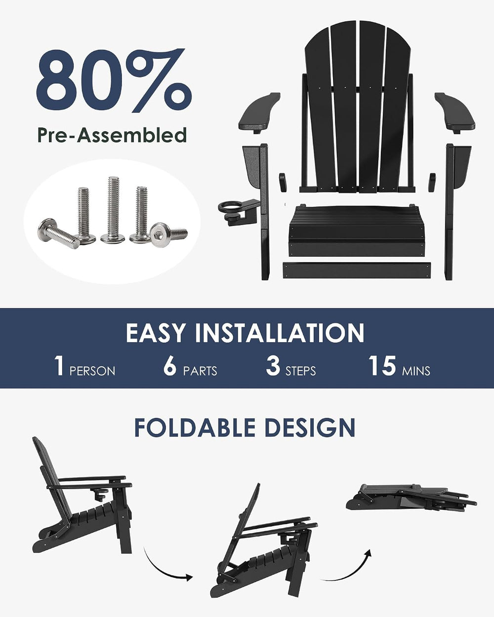 diromoti Folding Adirondack Chairs Set, All-Weather Resistant HDPE Patio Fire...