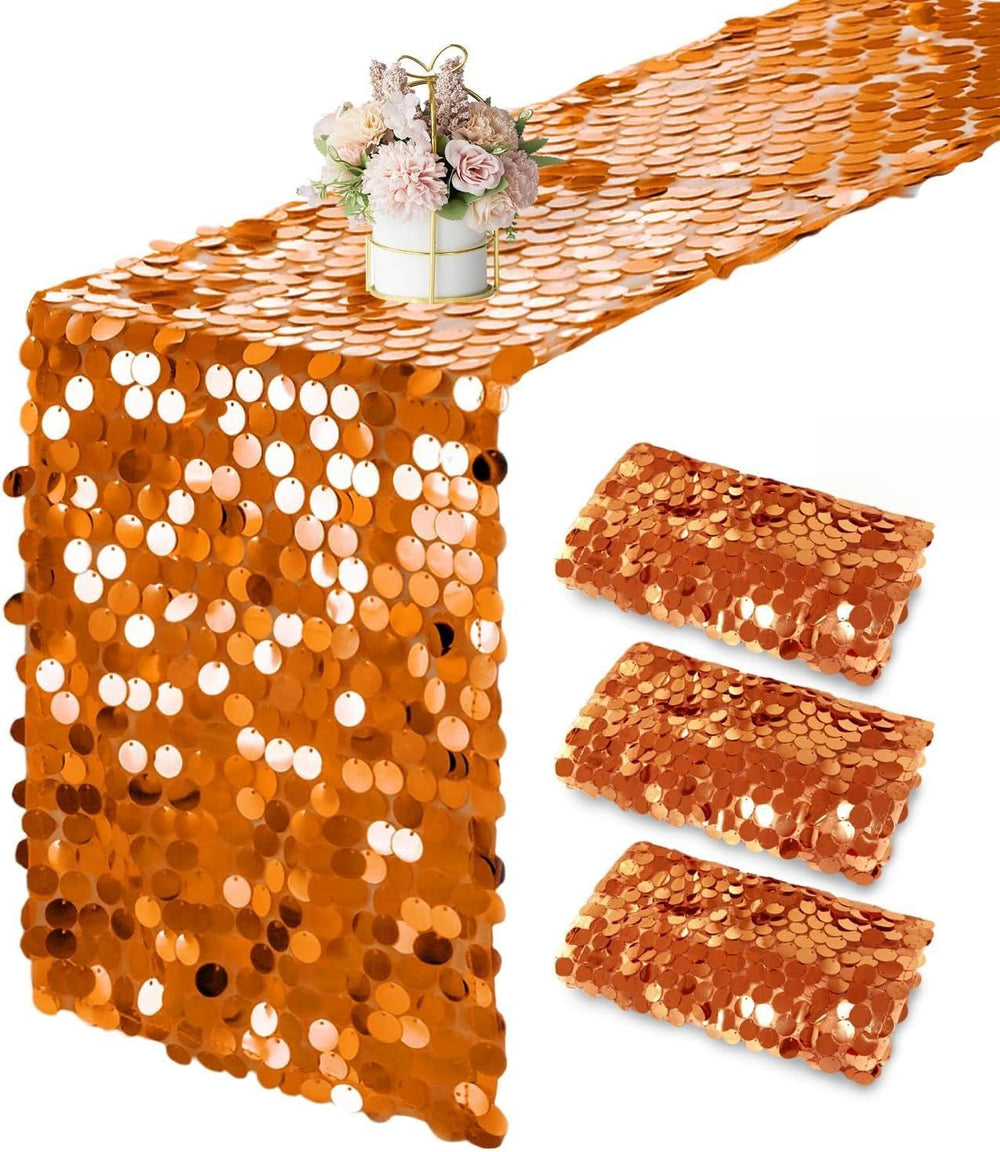 3 Packs Orange Sequin Table Runner 12 x 108 Inch Glitter Rectangle Big Sequin...