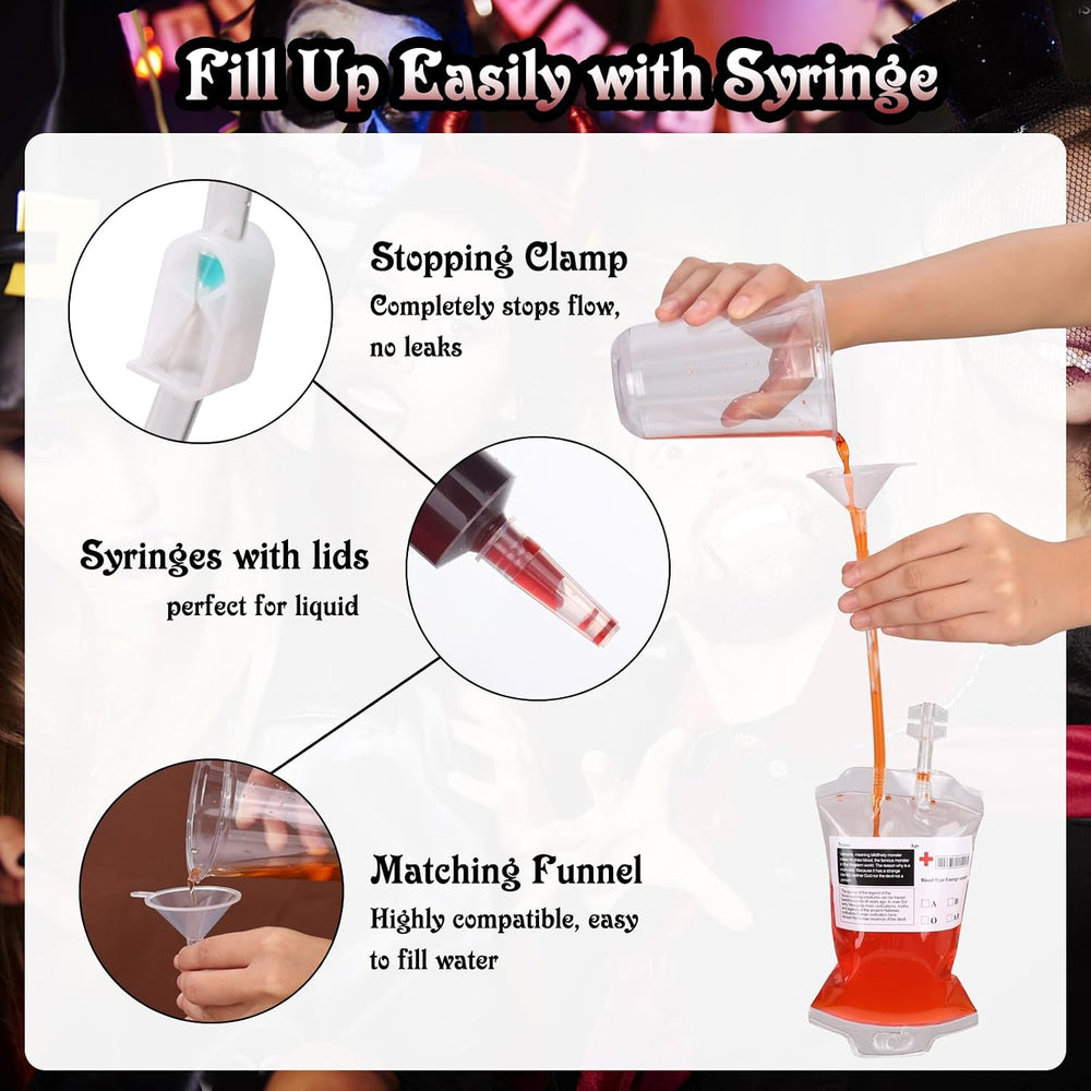 tchrules 54 Pcs Blood Bags for Drinks Halloween Party Decorations, Reusable B...