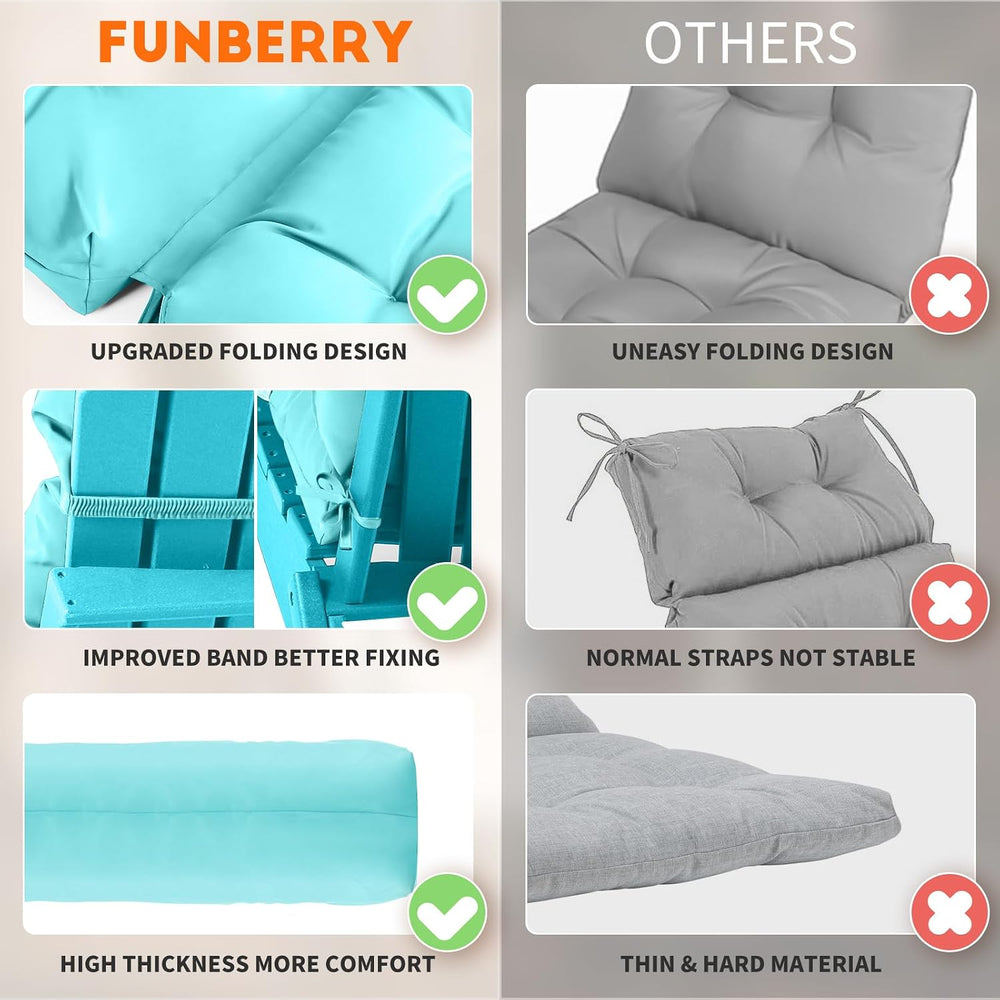 FUNBERRY Adirondack Chair Cushion, Cushions for Rocker with Ties