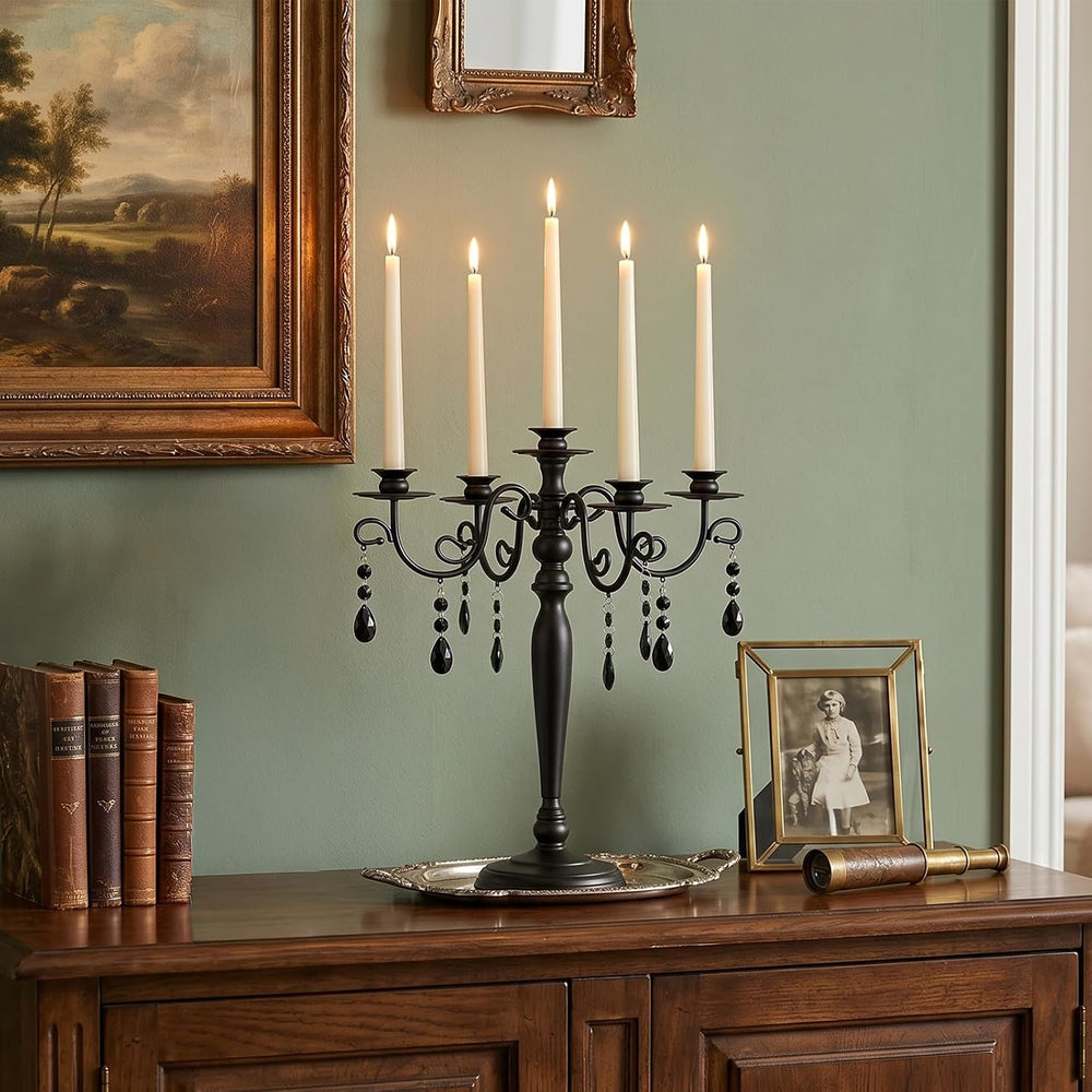 Sziqiqi Black Candelabra Centerpiece for Halloween: Gothic 5 Arm Candelabra