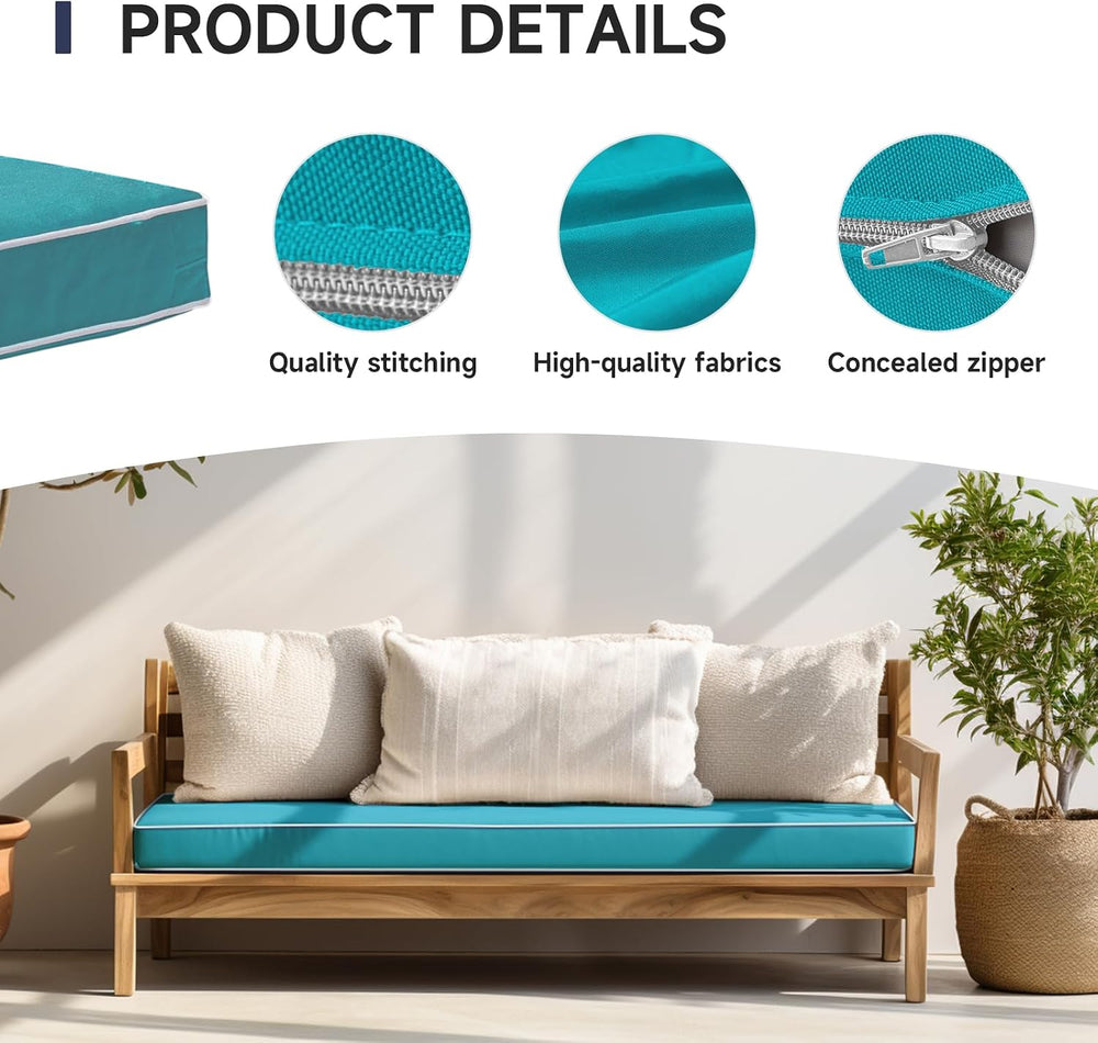 PNP FKJP Outdoor Bench Cushion 48x18x3 Inch, Aqua Blue