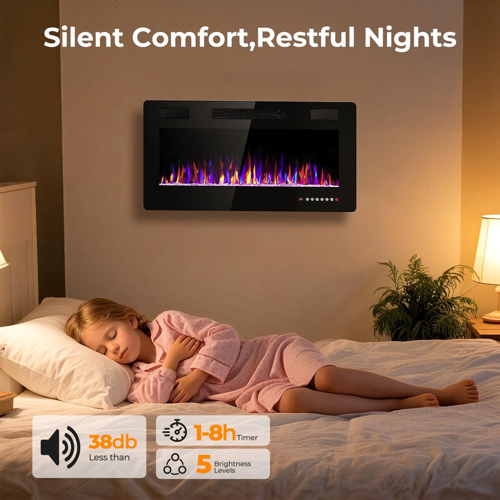 30" Electric Fireplace Insert Recessed and Wall Mounted, 750W/1500W Ultr...