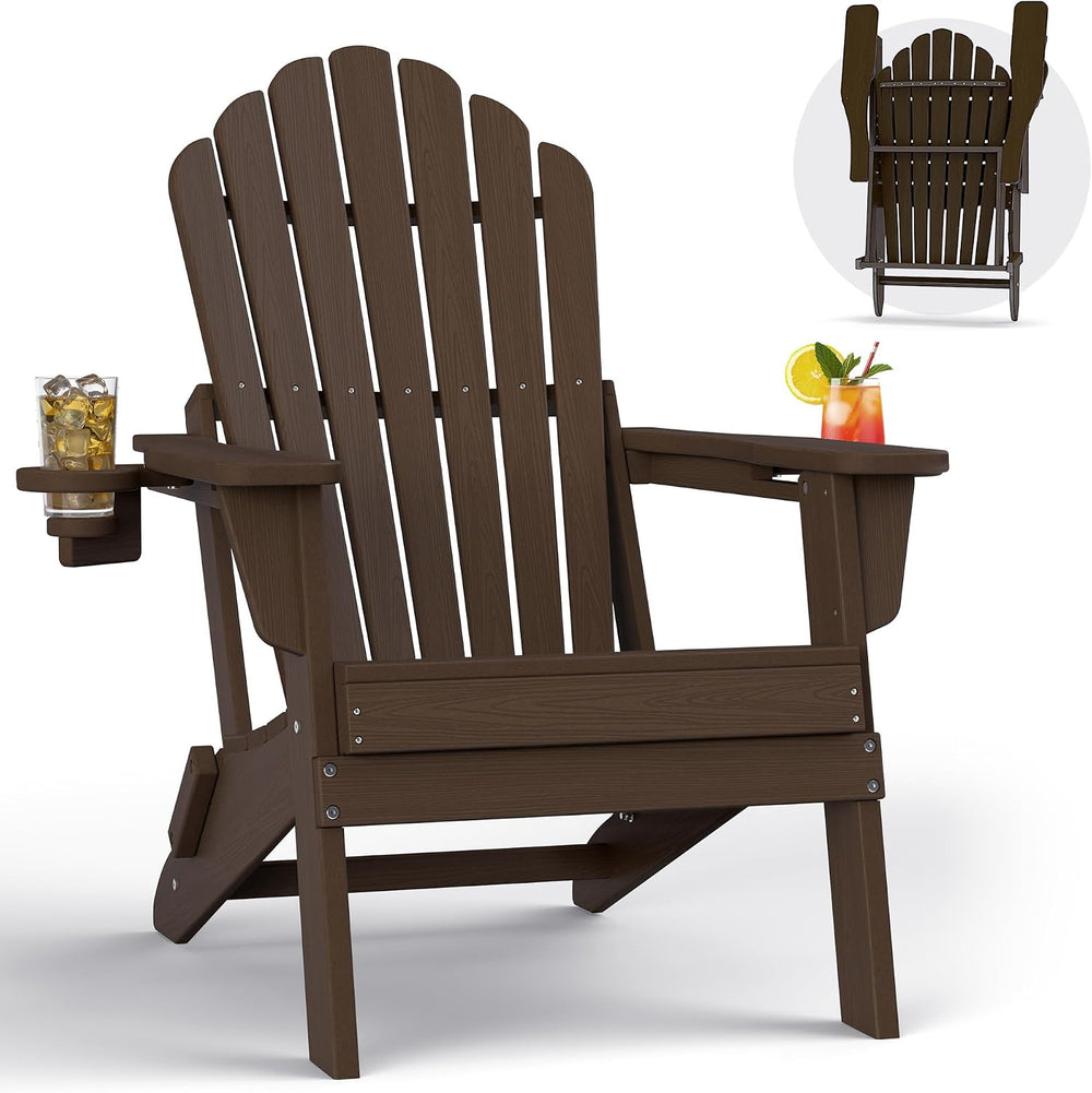 Plawdlik Oversized Folding Adirondack Chair, HDPE Outdoor Chair, Coffee