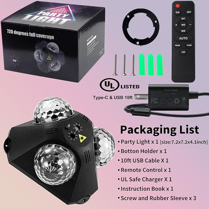Disco Ball Party Lights Indoor Outdoor, Dj Lights Disco Ball Decor Party Stro...