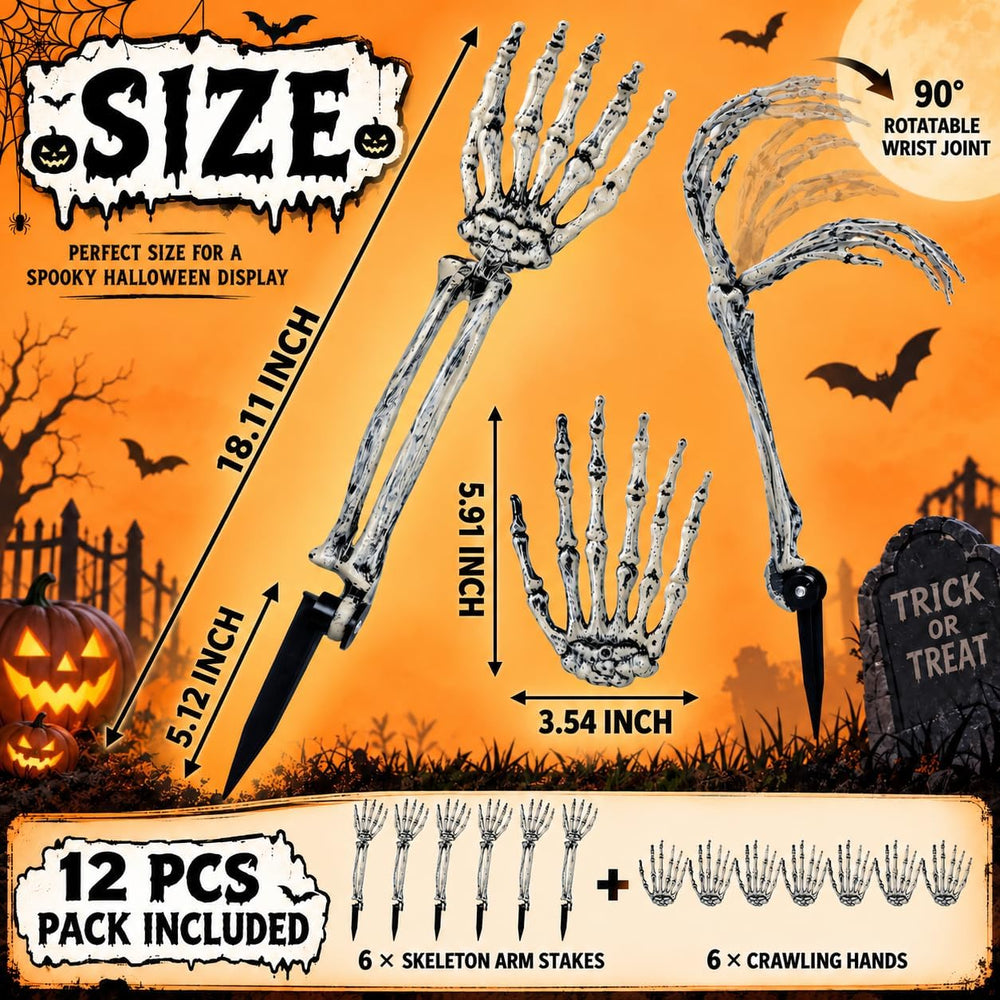 12 PCS Halloween Skeleton Hands Arms Stakes, Realistic Groundbreaker Skeleton...
