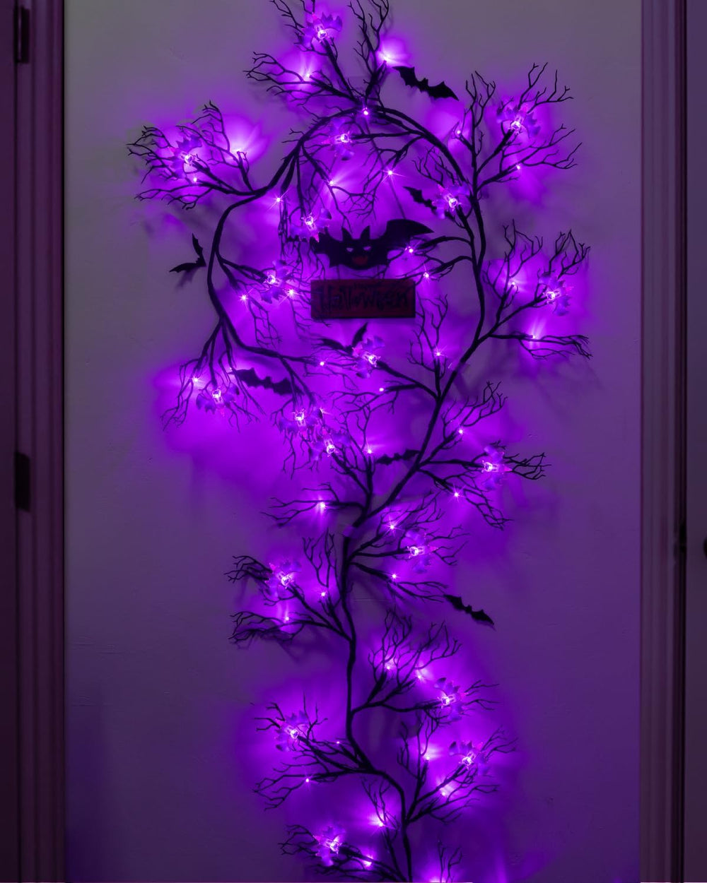 9 FT Halloween Twig Garland Decoration with 66 Purple LED Lights