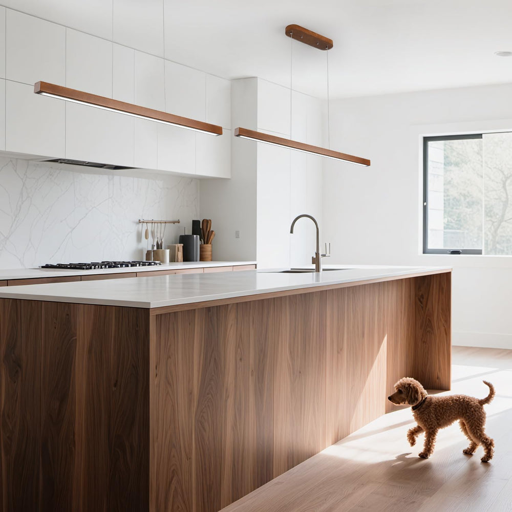 39 Inch Wood Linear Pendant Light Dimmable LED Kitchen Island Lighting with R...
