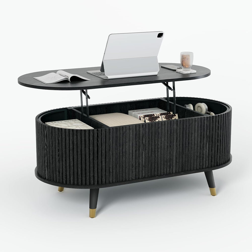 JOINICE Oval Lift Top Coffee Table with Storage for Living Room,42.5",Black
