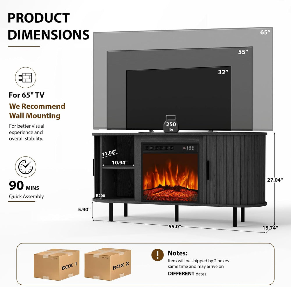 55" Fireplace TV Stand Electric Entertainment Center for TV Up to 65&quo...