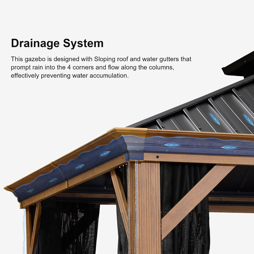 PURPLE LEAF Gazebo 10' x 12' with Light Drainage System, Wood Grain
