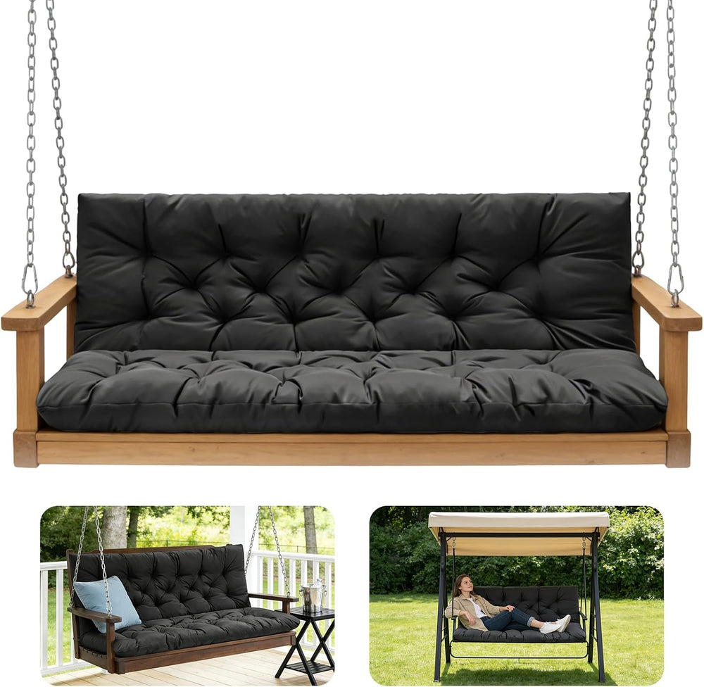 Porch Swing Cushions,Outdoor Cushions 3 Seater Replacement with Backrest, Wat...