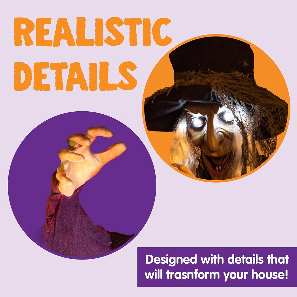 JOYIN 72” Halloween Hanging Witch Decorations Outdoor, Flying Talking Ghost D...