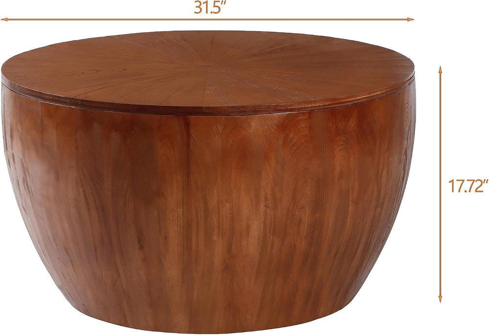 31.50" Vintage Style Bucket Shaped Coffee Table, Drum Coffee Table for O...