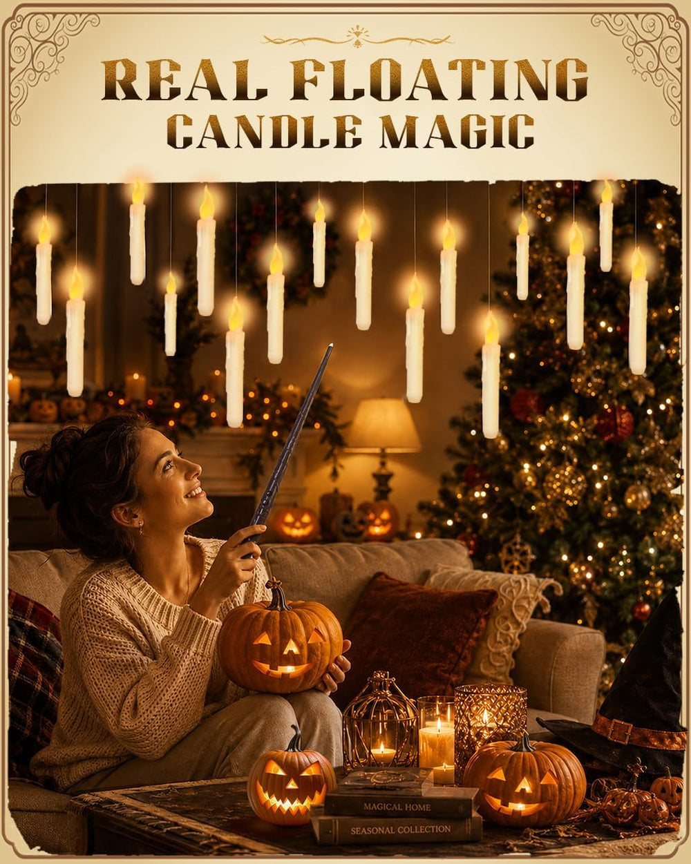 Flameless Floating Candles with Wand,20 Pcs Magic LED Hanging Taper Candles,F...