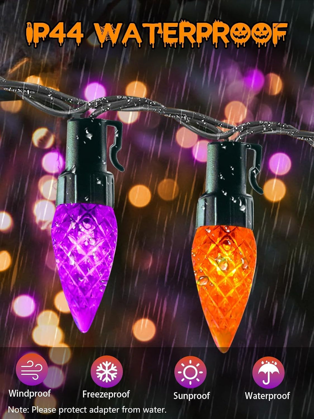 240 LED Connectable C6 Halloween Lights Outdoor String 78FT Orange Purple
