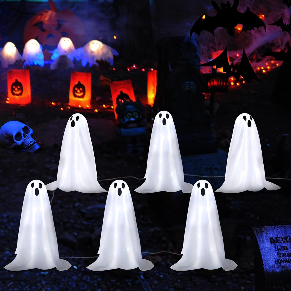 Halloween Decorations, 6 Pack Solar Ghost String Stake Lights 12.8 FT