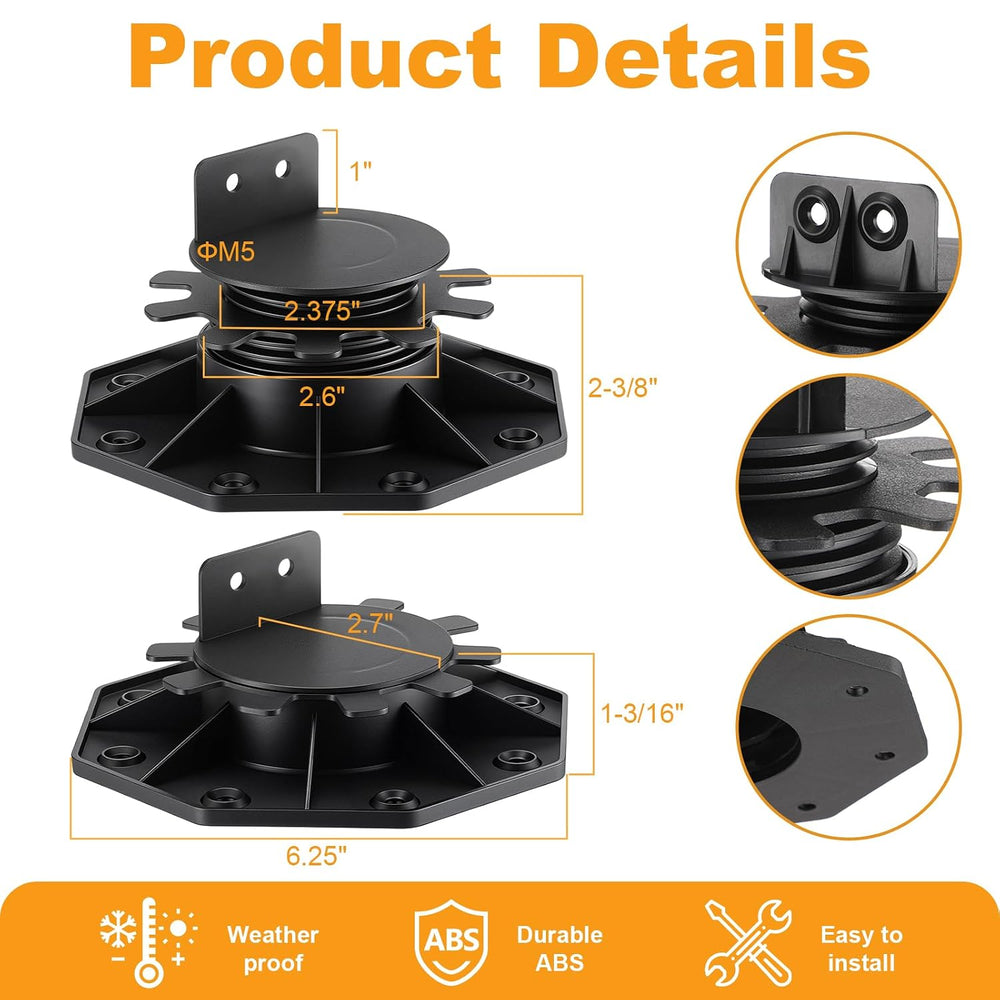 Timtin 24 Pack Adjustable Deck Support Pedestals, 1-3/16 to 2-3/8 in