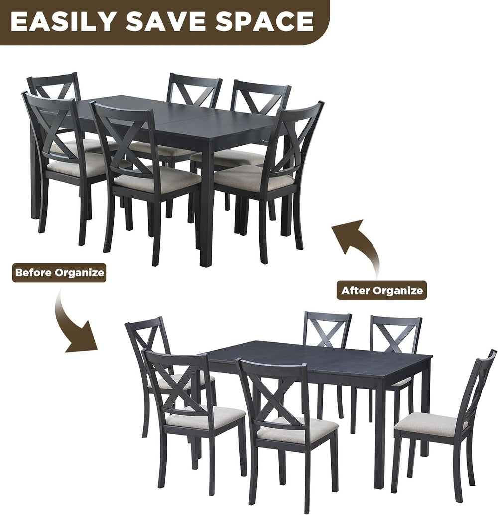 LUXOAK 7-Piece Farmhouse Kitchen Table and Chairs Set for 6, Grey & White